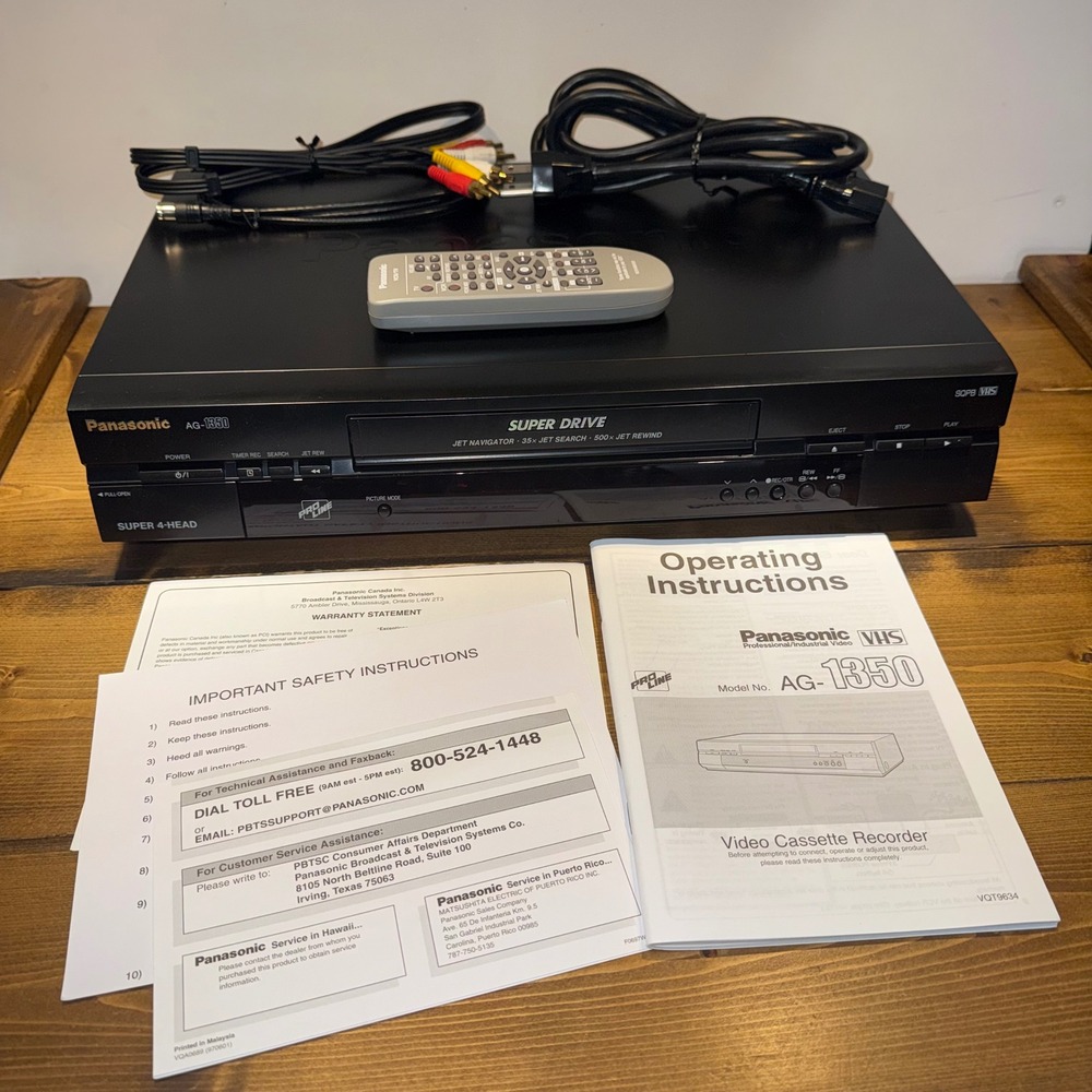 Panasonic AG-1350P ProLine VHS VCR SQPB 4-Head MINT Remote Manual Cables TESTED